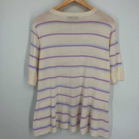 Loft Womens Sweater Top Size XXL White Cream Stripe Short Sleeve Soft Knit NEW - Picture 7 of 11